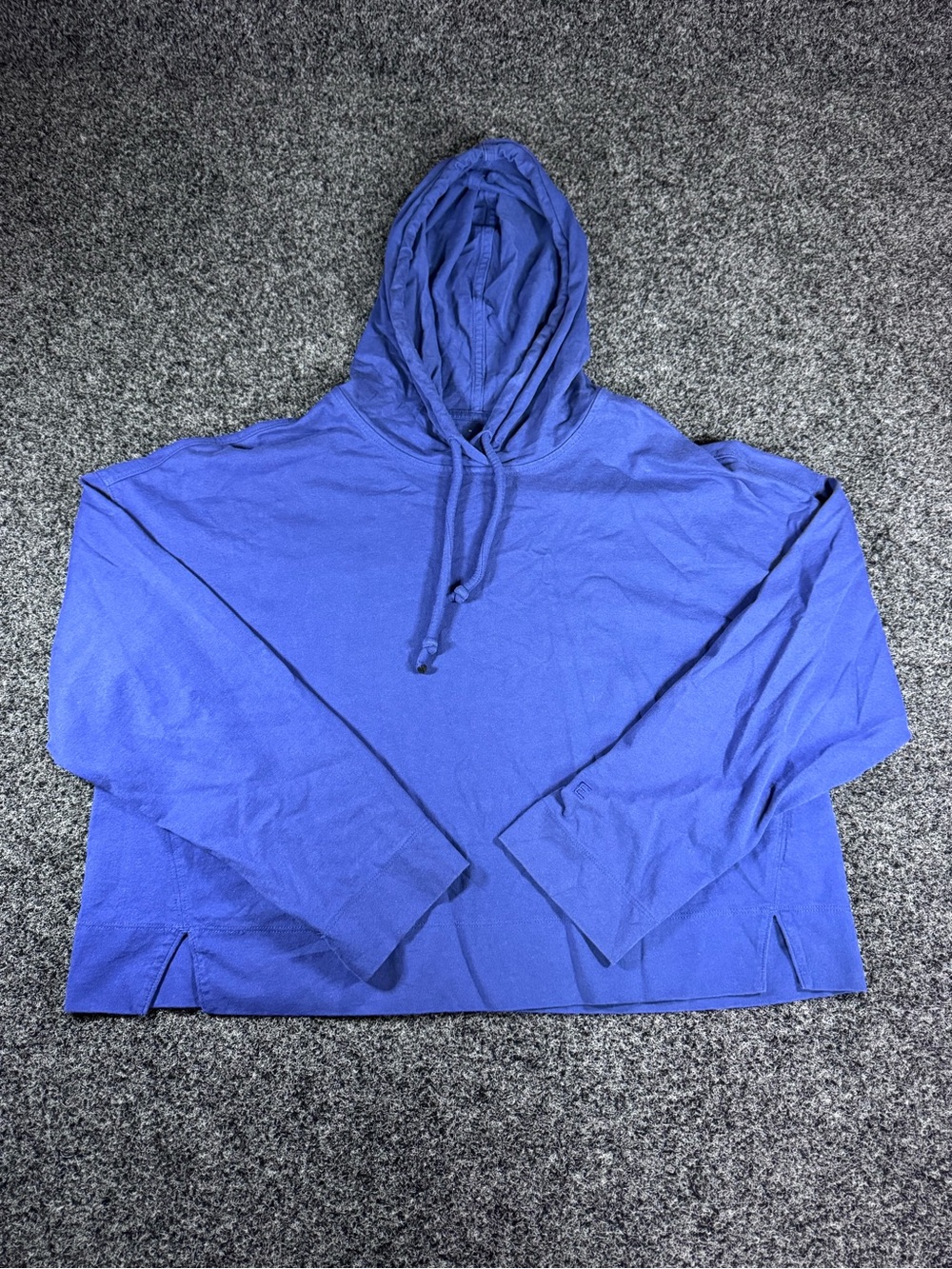 Everlane women’s Blue Hooded Pullover Sweatshirt cropped organic cotton